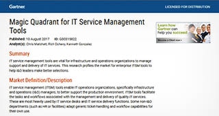 Gartner 2017 Magic Quadrant for IT Service Management Tools Gartner 2017 Magic Quadrant for IT Service Management Tools
