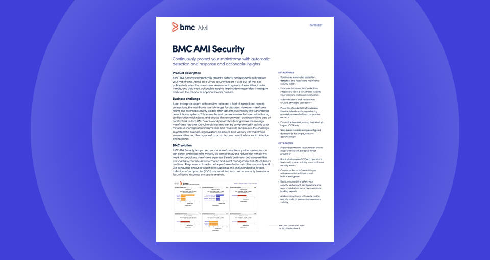 Protect mainframe environments with BMC AMI Security 