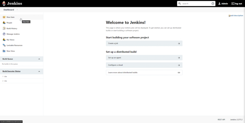 Open Jenkins and create an item.