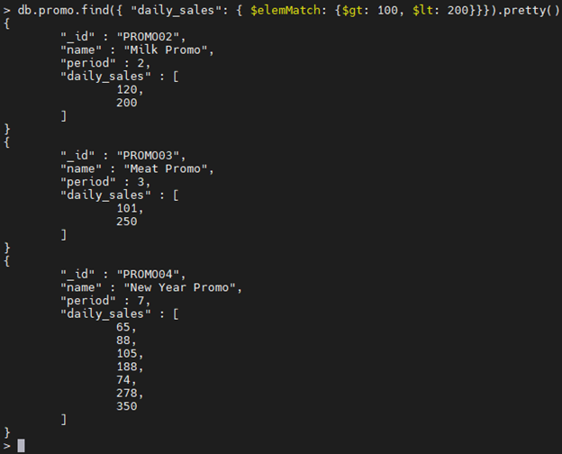 MongoDB $elemMatch operator example.