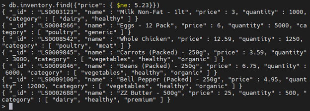 MongoDB $ne operator example.