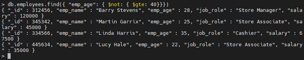 MongoDB $not operator example.